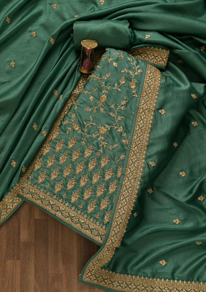 Sea Green Zariwork Art Silk Unstitched Salwar Suit-Koskii