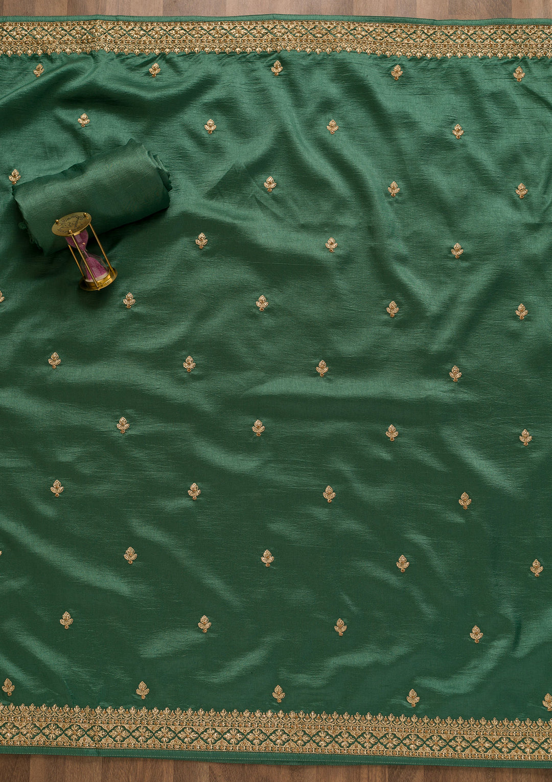 Sea Green Zariwork Art Silk Unstitched Salwar Suit