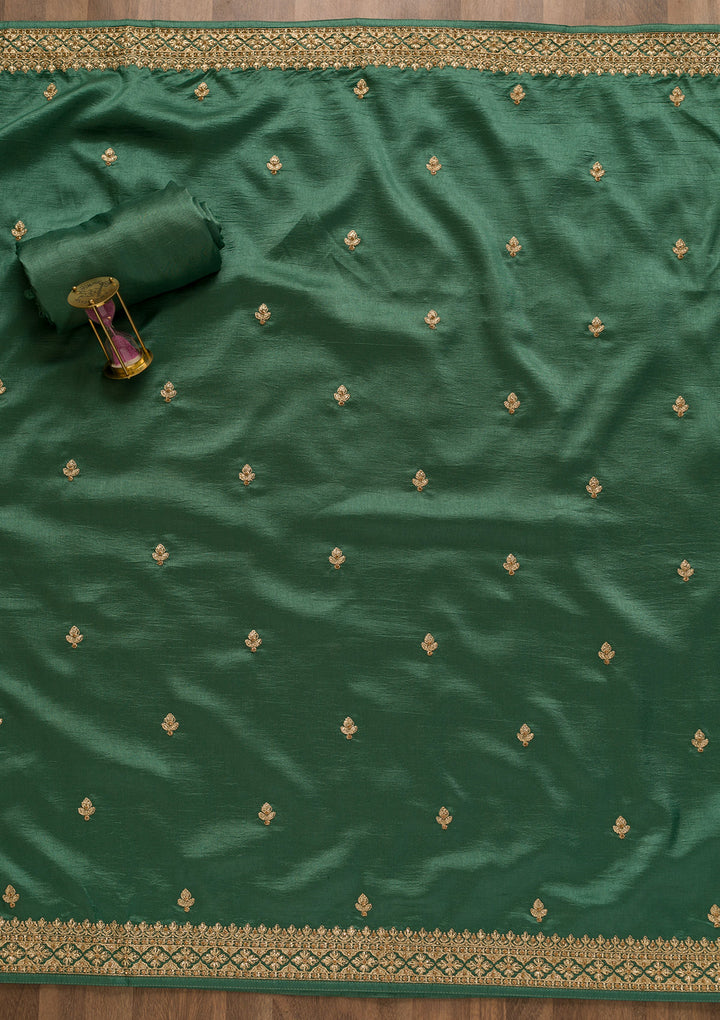 Sea Green Zariwork Art Silk Unstitched Salwar Suit