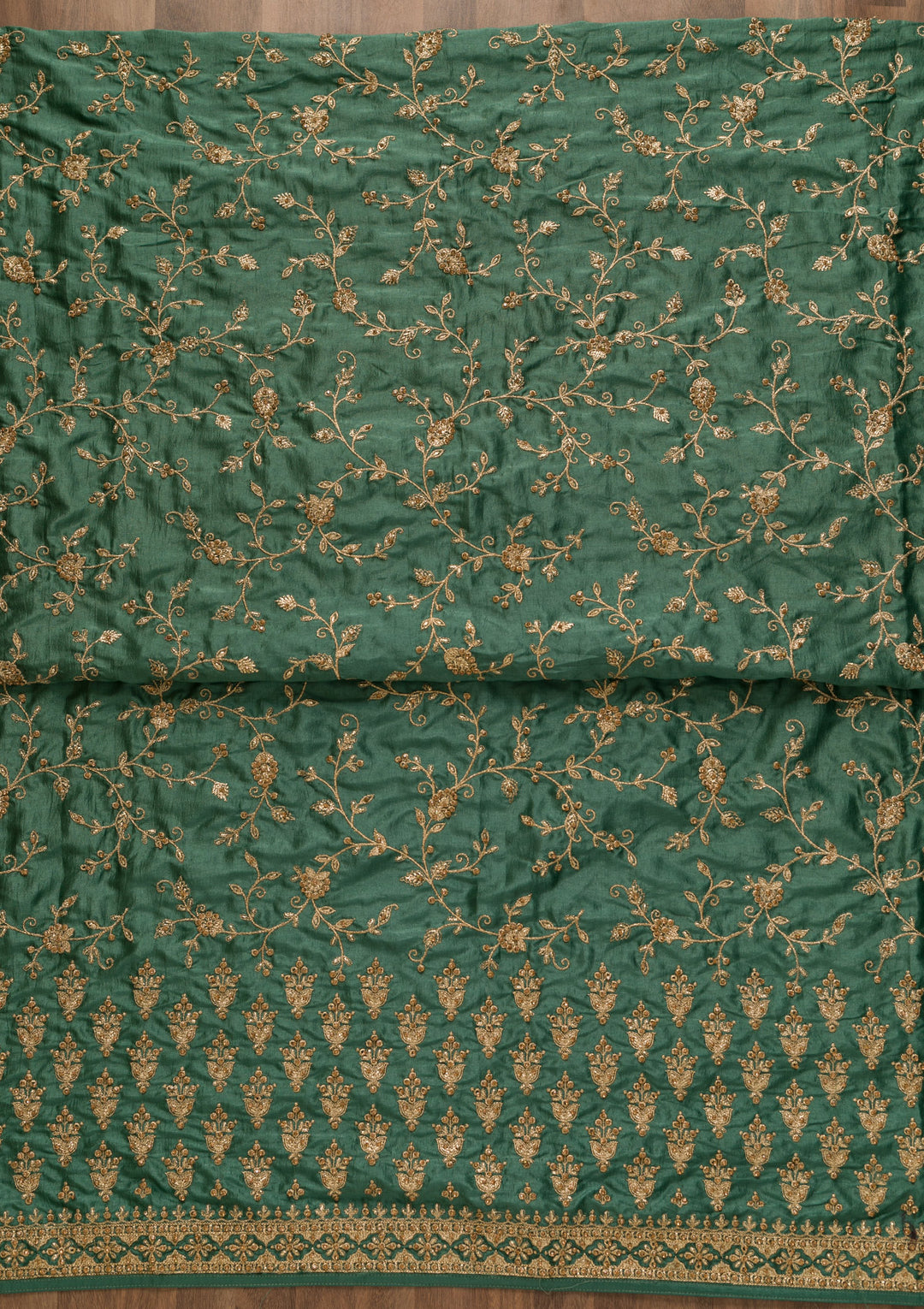 Sea Green Zariwork Art Silk Unstitched Salwar Suit