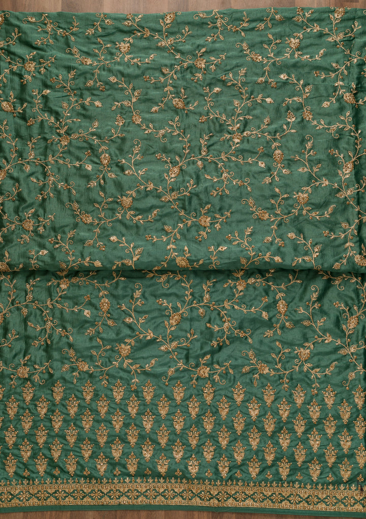 Sea Green Zariwork Art Silk Unstitched Salwar Suit