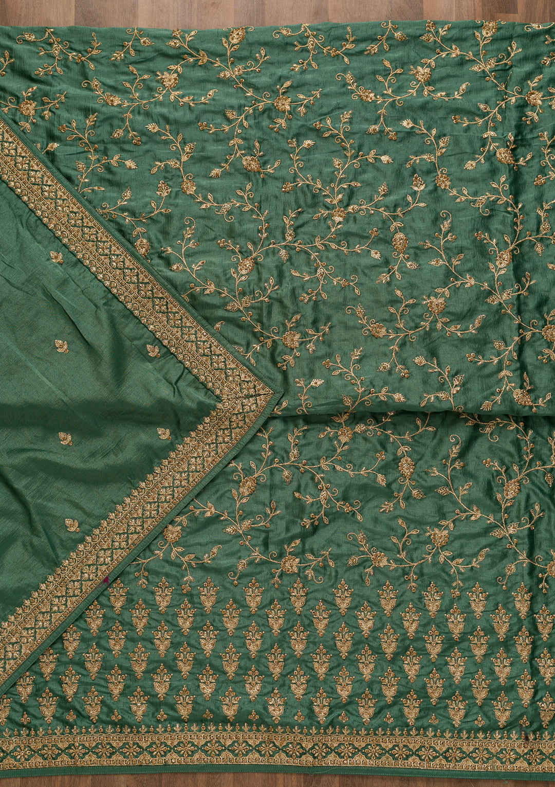 Sea Green Zariwork Art Silk Unstitched Salwar Suit