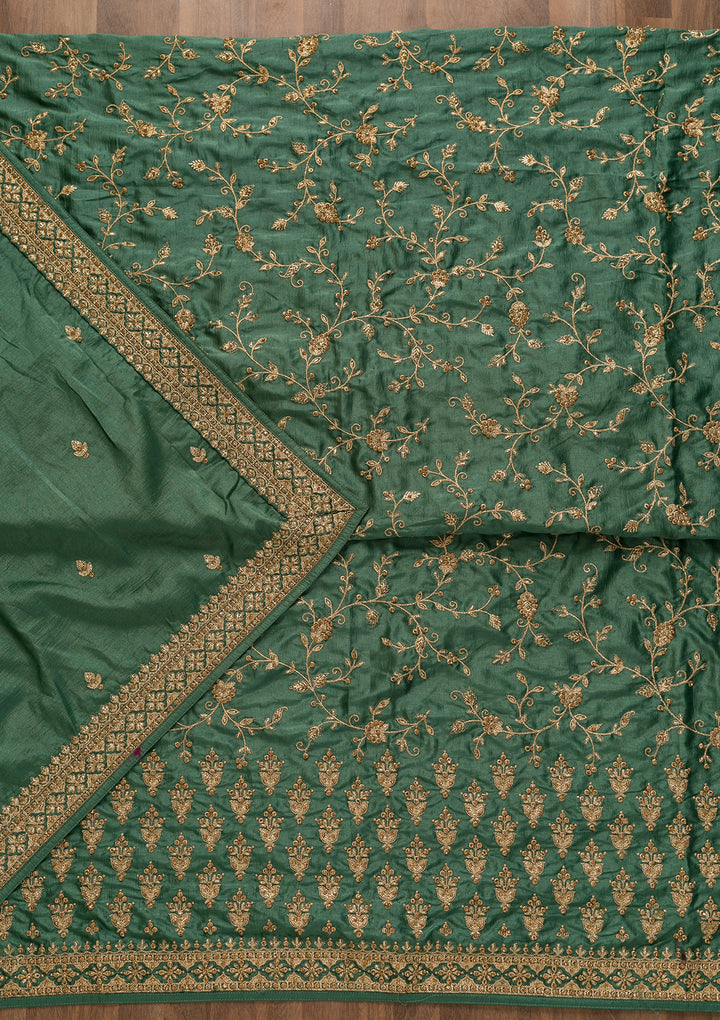 Sea Green Zariwork Art Silk Unstitched Salwar Suit
