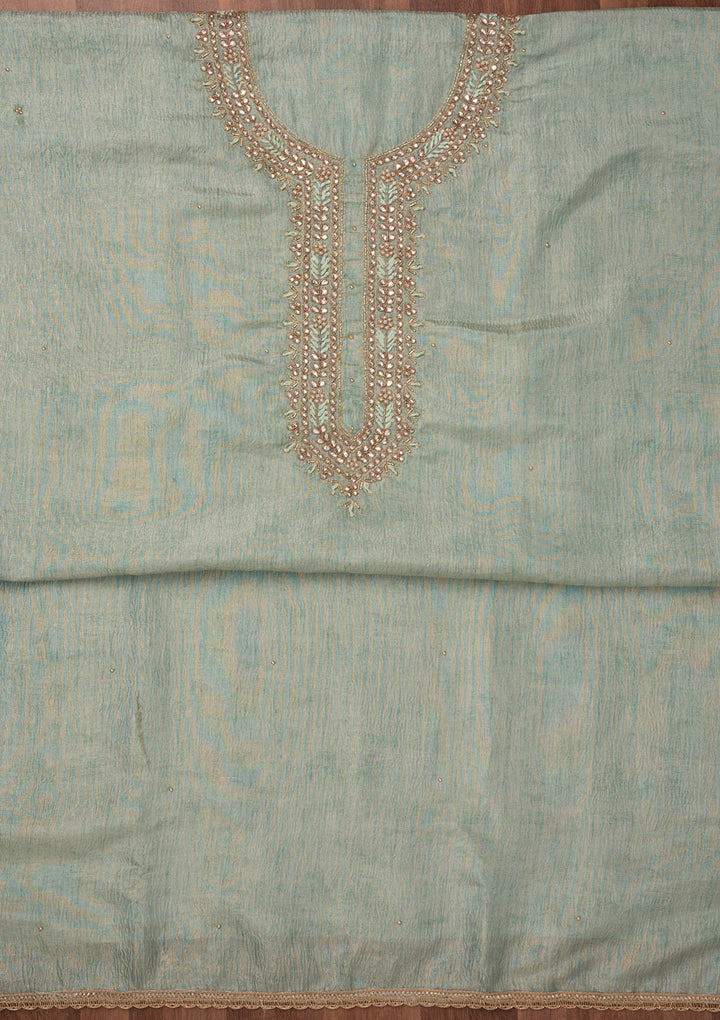 Sea Green Zariwork Art Silk Unstitched Salwar Suit