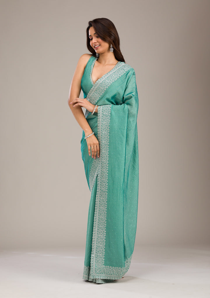 Sea Green Zariwork Soft Silk Saree
