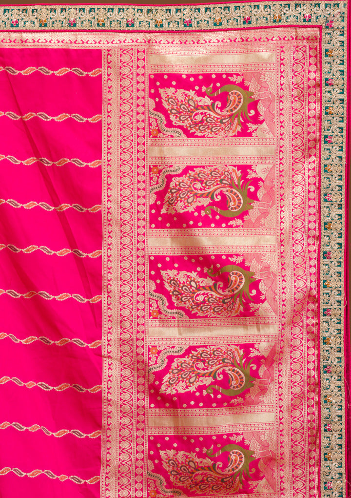 Sea Green Zariwork Banarasi Semi Stitched Lehenga