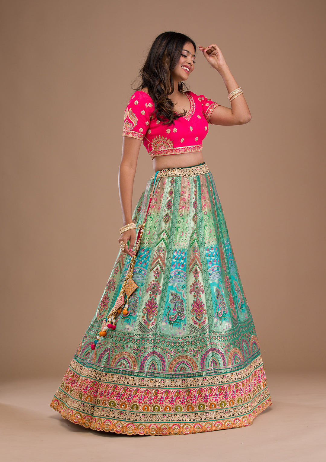 Sea Green Zariwork Banarasi Semi Stitched Lehenga