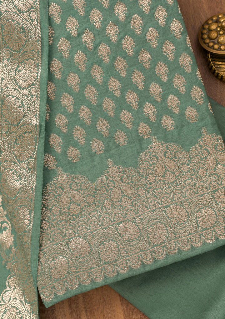 Sea Green Zariwork Banarasi Unstitched Salwar Suit