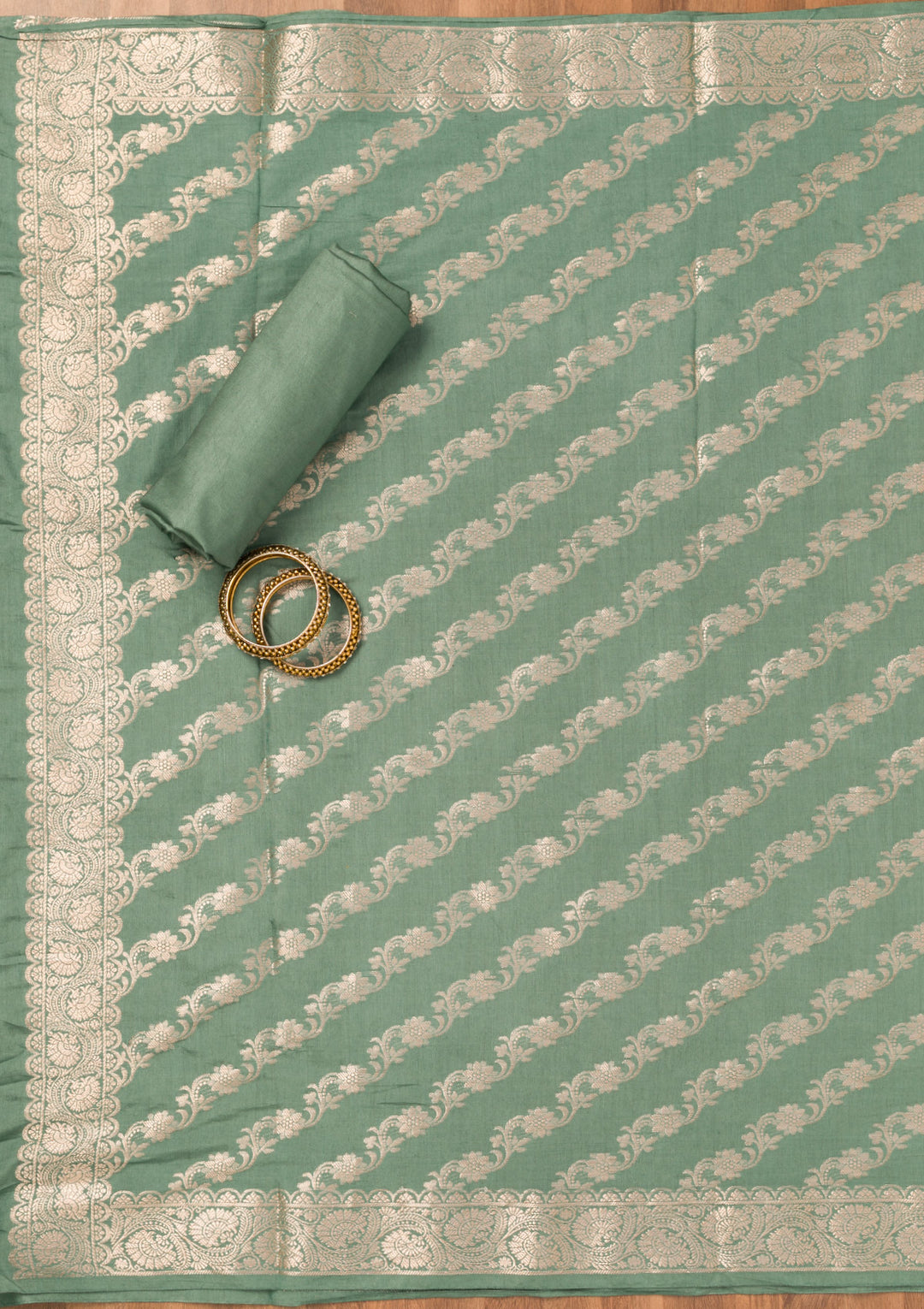 Sea Green Zariwork Banarasi Unstitched Salwar Suit
