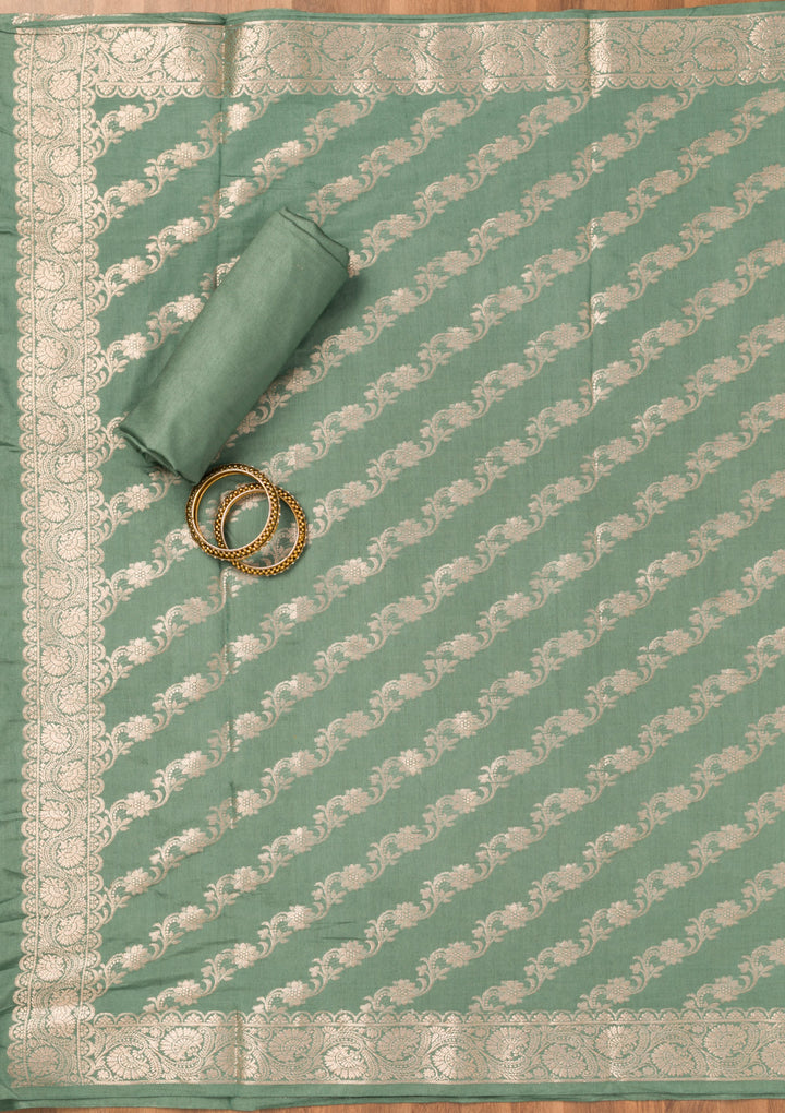 Sea Green Zariwork Banarasi Unstitched Salwar Suit