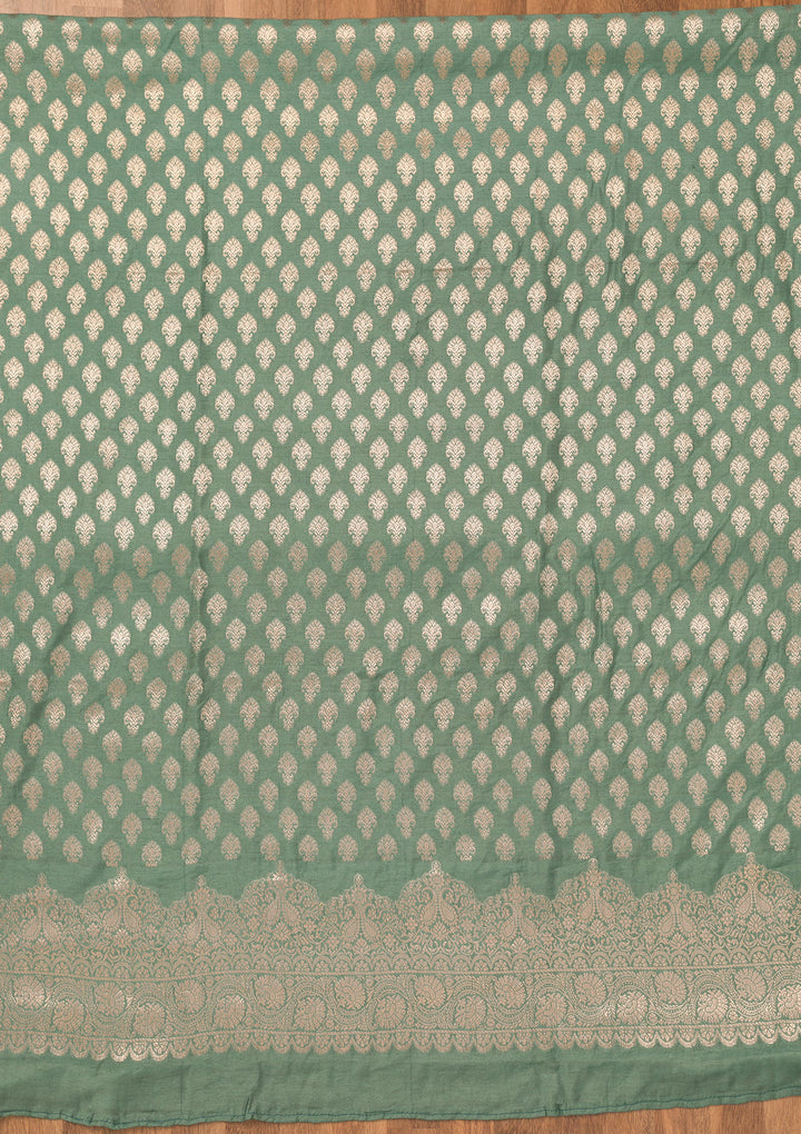 Sea Green Zariwork Banarasi Unstitched Salwar Suit