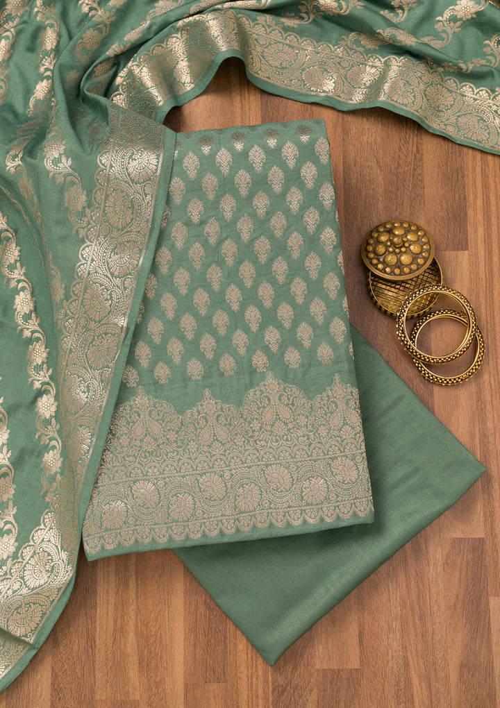 Sea Green Zariwork Banarasi Unstitched Salwar Suit