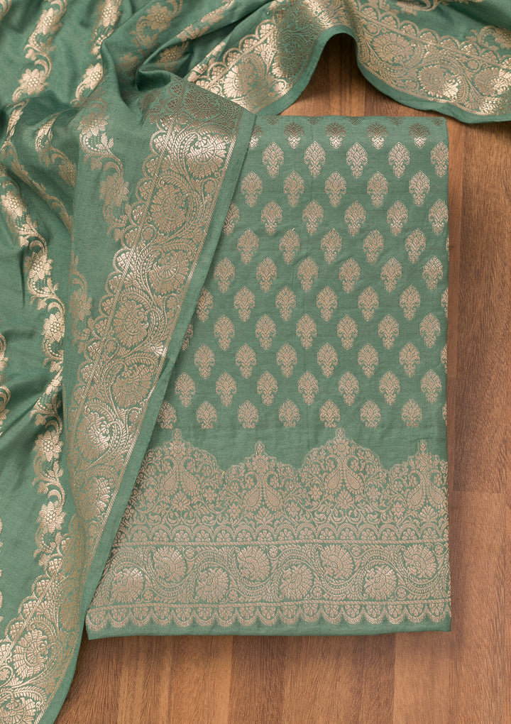 Sea Green Zariwork Banarasi Unstitched Salwar Suit