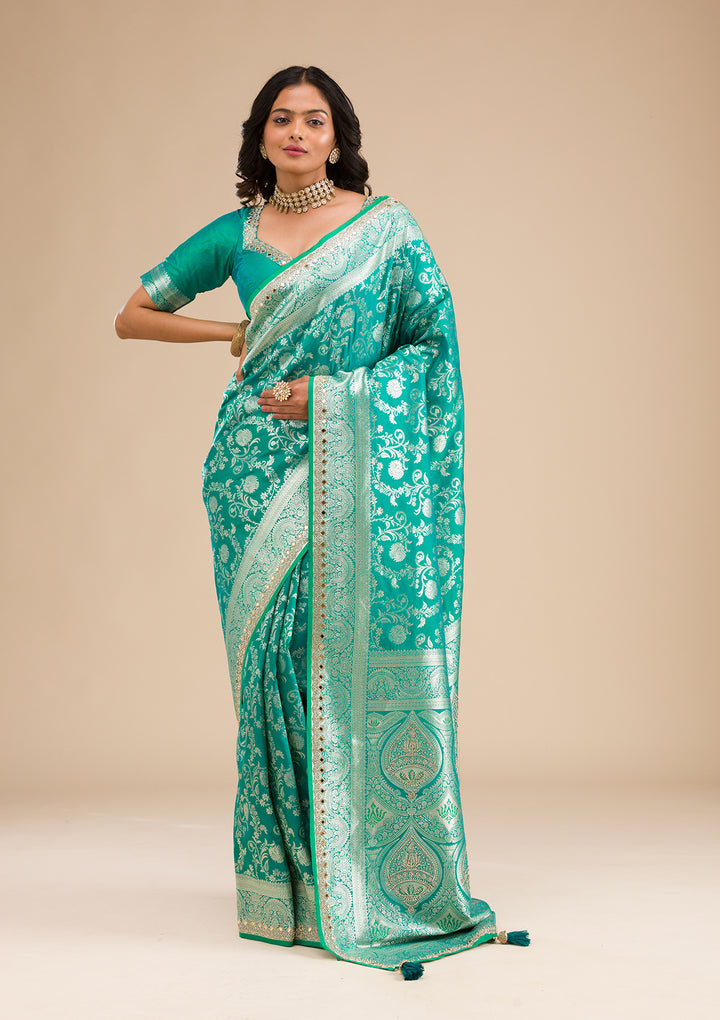 Sea Green Zariwork Banarasi Silk Saree