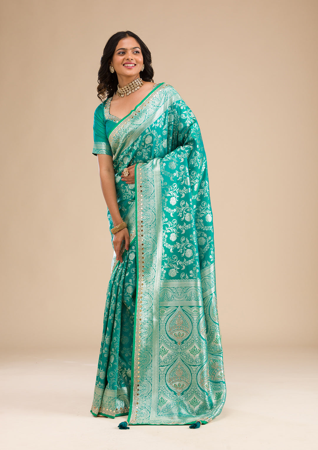 Sea Green Zariwork Banarasi Silk Saree