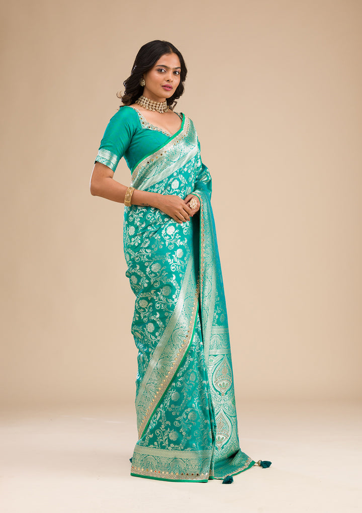 Sea Green Zariwork Banarasi Silk Saree