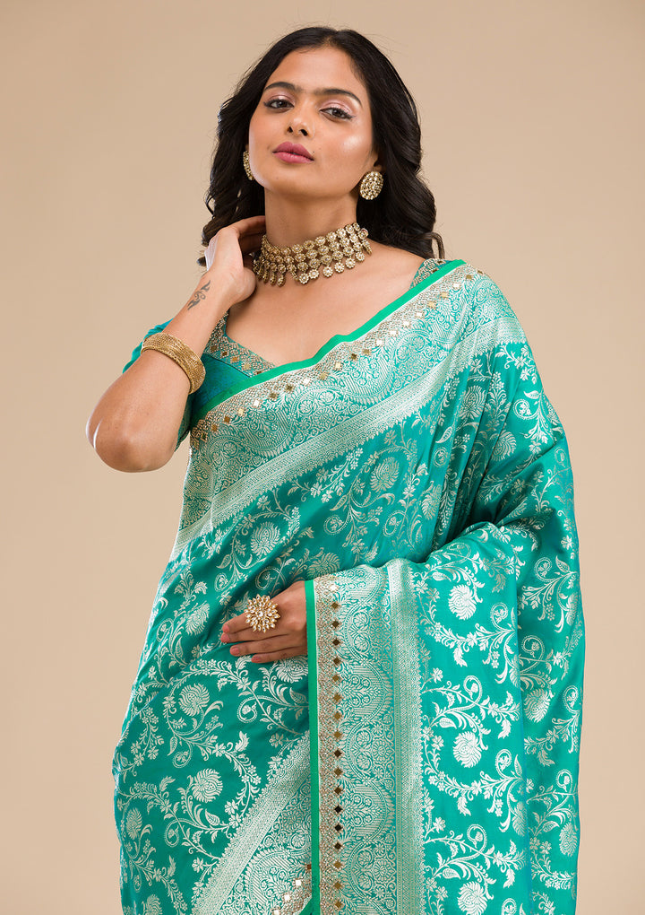 Sea Green Zariwork Banarasi Silk Saree