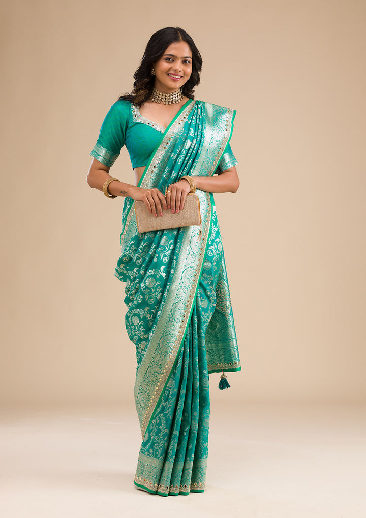 Sea Green Zariwork Banarasi Silk Saree