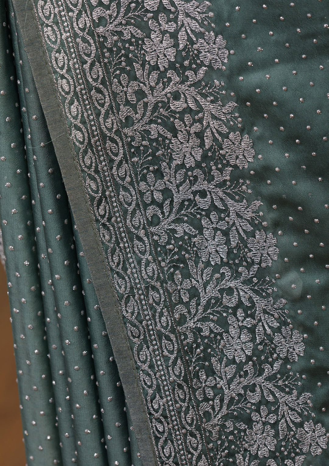 Sea Green Zariwork Crepe Saree-Koskii
