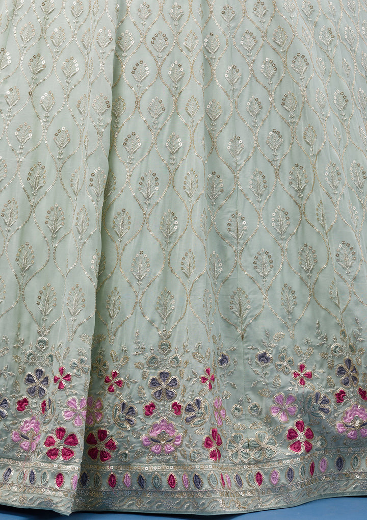Sea Green Zariwork Georgette Readymade Lehenga