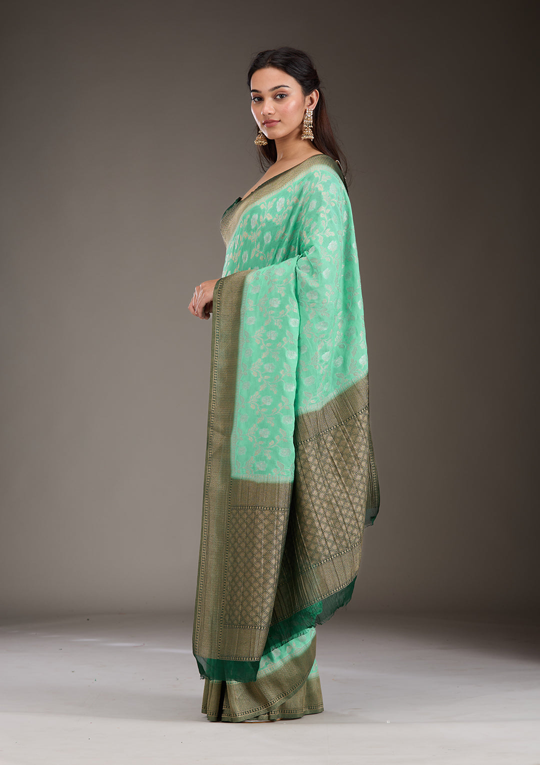 Sea Green Zariwork Georgette Saree