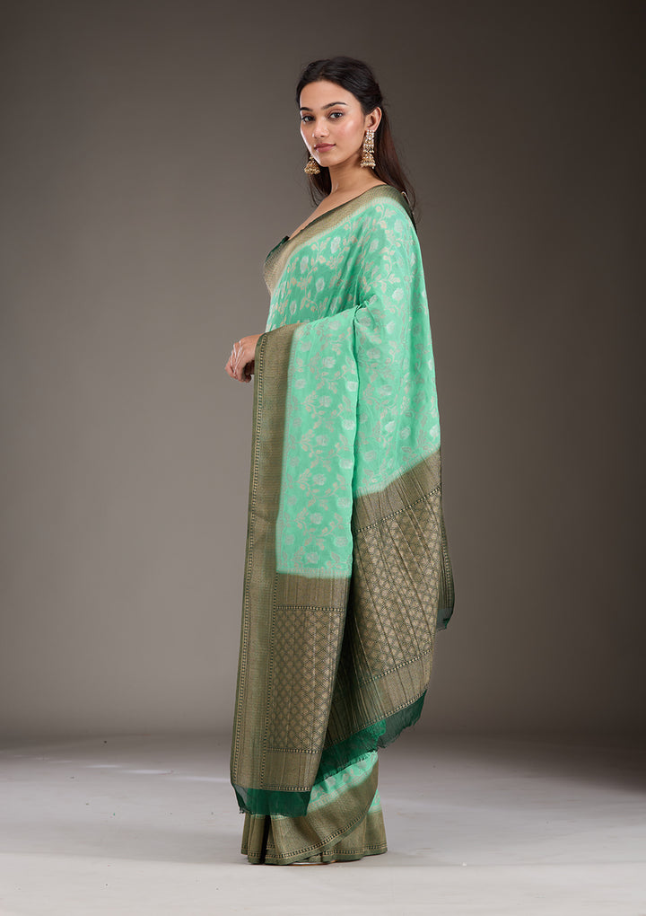 Sea Green Zariwork Georgette Saree