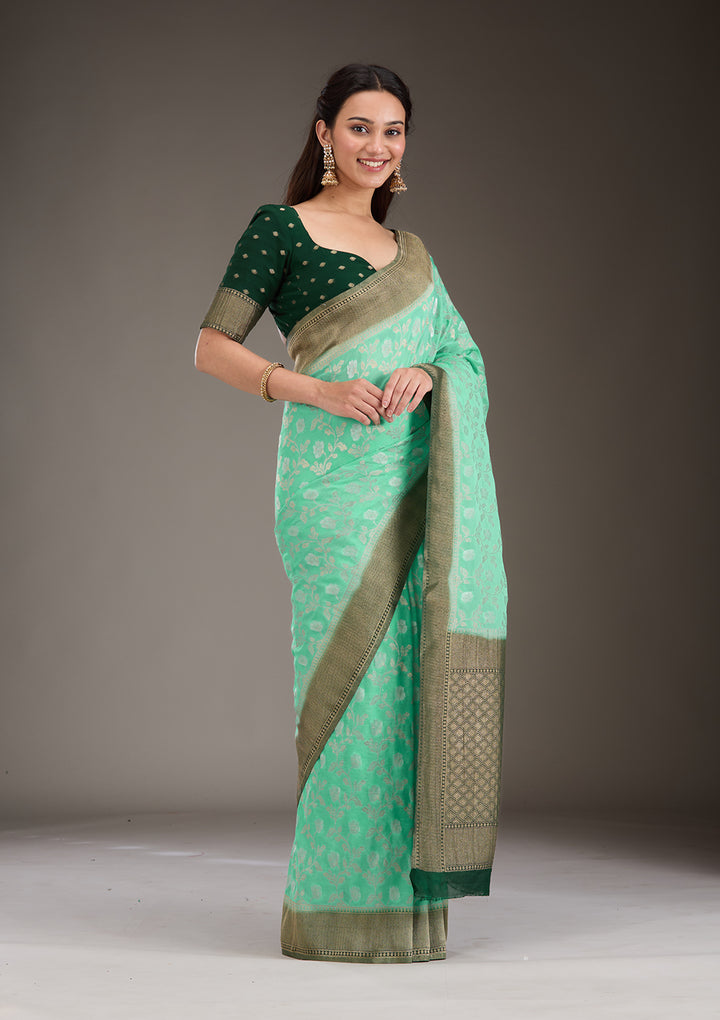 Sea Green Zariwork Georgette Saree
