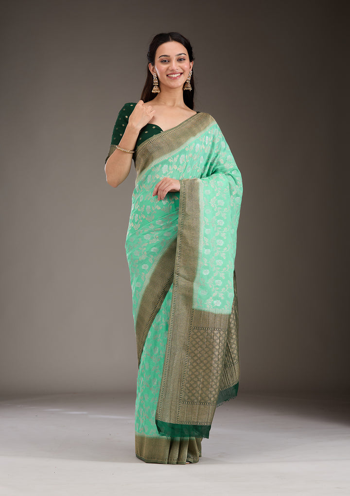 Sea Green Zariwork Georgette Saree