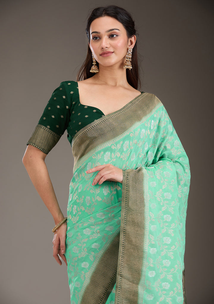 Sea Green Zariwork Georgette Saree