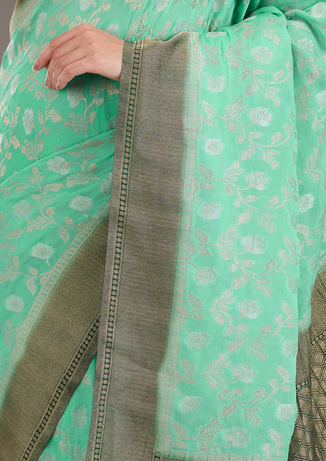 Sea Green Zariwork Georgette Saree