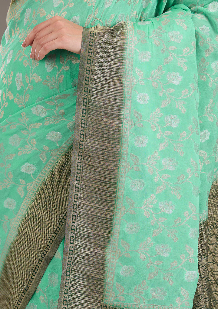 Sea Green Zariwork Georgette Saree