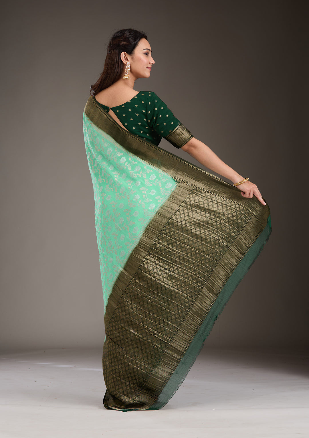 Sea Green Zariwork Georgette Saree