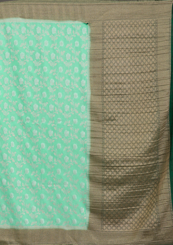 Sea Green Zariwork Georgette Saree