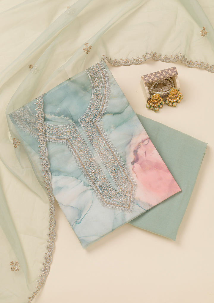 Sea Green Zariwork Organza Unstitched Salwar Suit