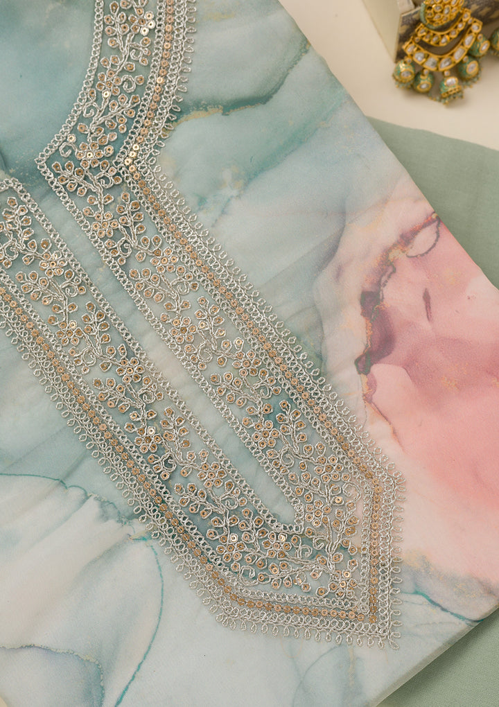 Sea Green Zariwork Organza Unstitched Salwar Suit