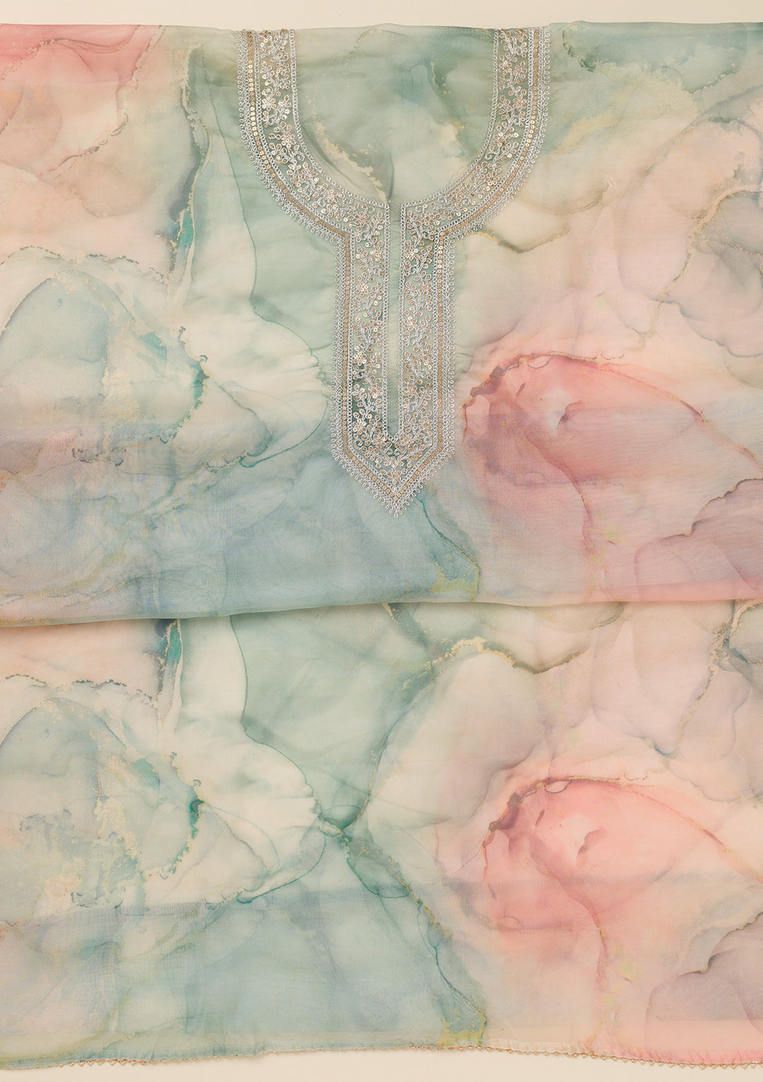 Sea Green Zariwork Organza Unstitched Salwar Suit