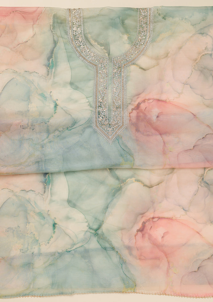 Sea Green Zariwork Organza Unstitched Salwar Suit