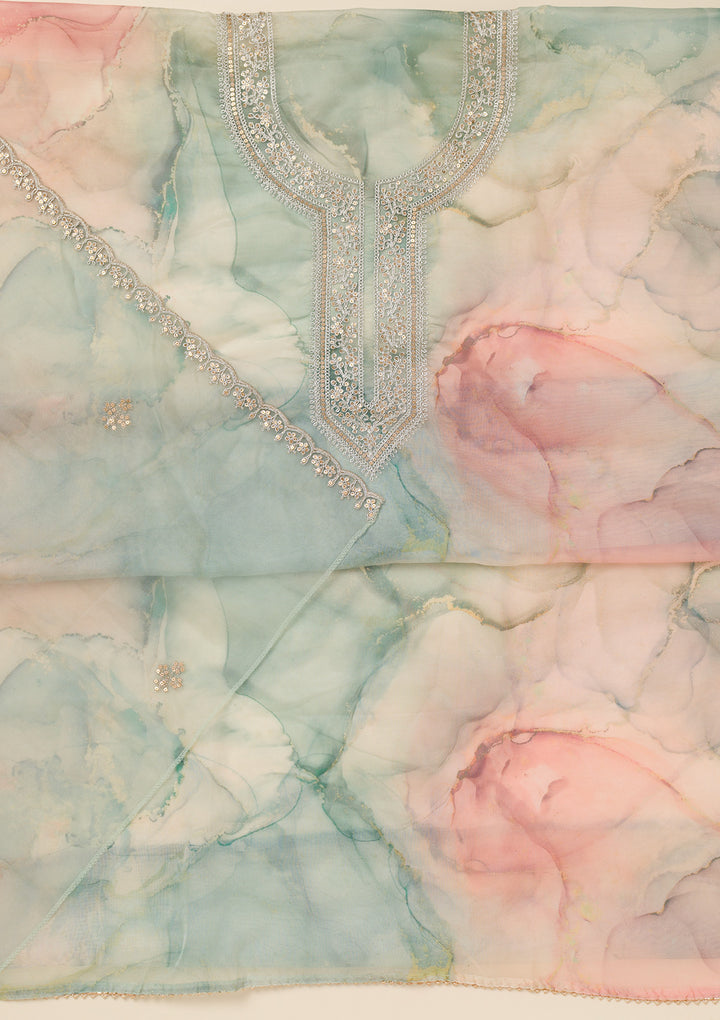 Sea Green Zariwork Organza Unstitched Salwar Suit
