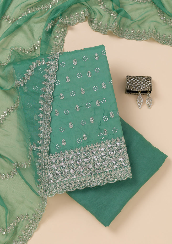 Sea Green Zariwork Organza Unstitched Salwar Suit