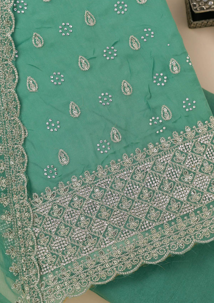 Sea Green Zariwork Organza Unstitched Salwar Suit