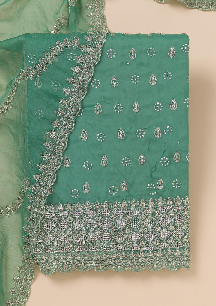 Sea Green Zariwork Organza Unstitched Salwar Suit