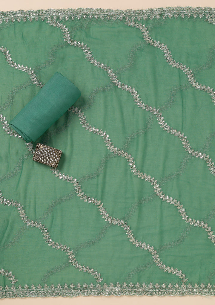 Sea Green Zariwork Organza Unstitched Salwar Suit