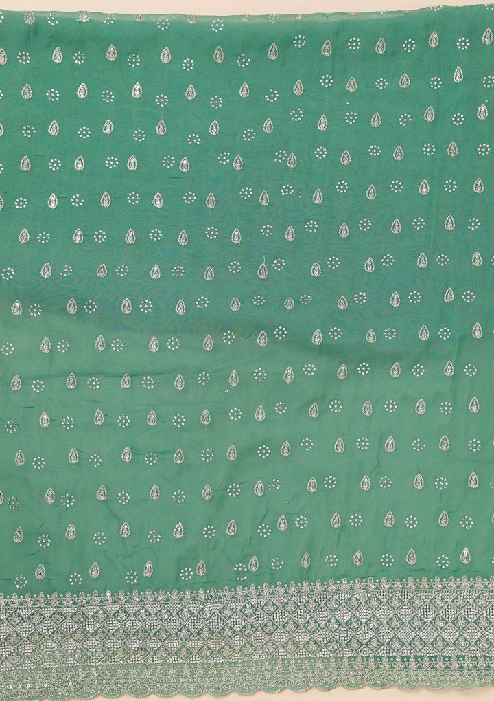 Sea Green Zariwork Organza Unstitched Salwar Suit