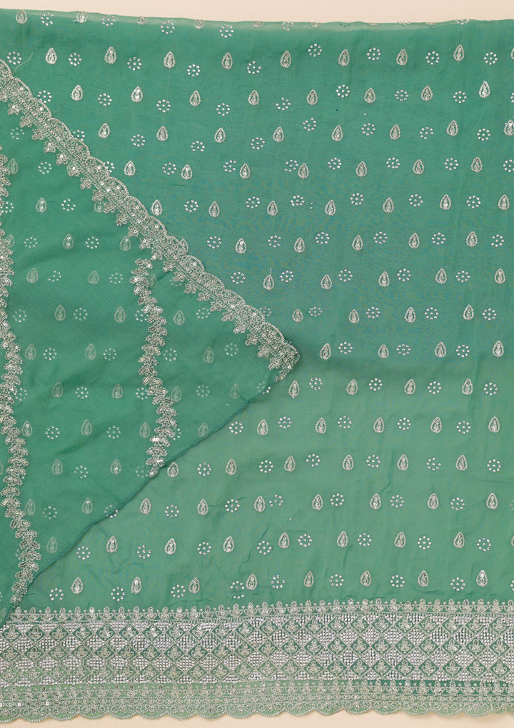 Sea Green Zariwork Organza Unstitched Salwar Suit