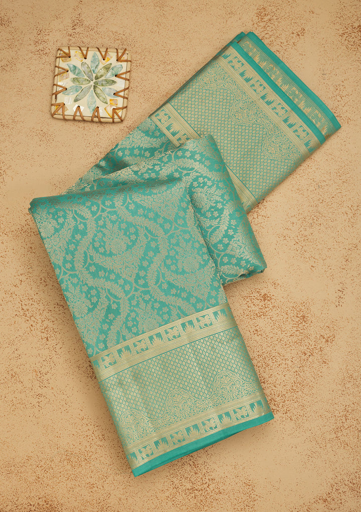 Sea Green Zariwork Pure Silk Saree