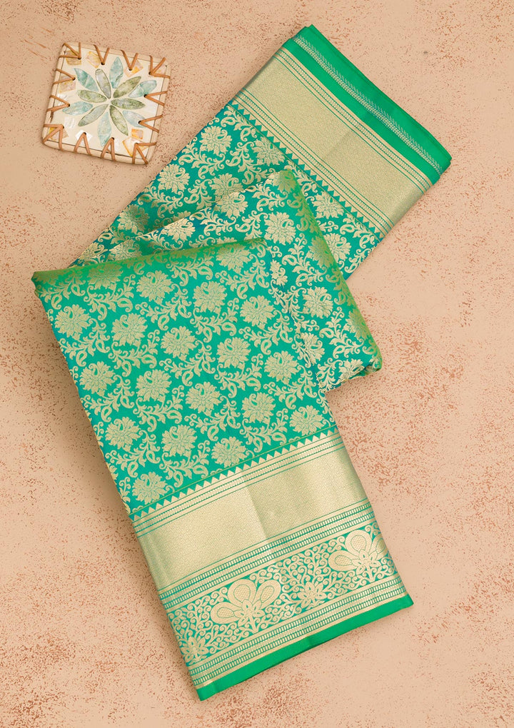Sea Green Zariwork Pure Silk Saree