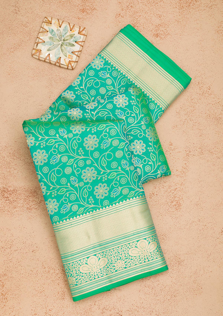 Sea Green Zariwork Pure Silk Saree