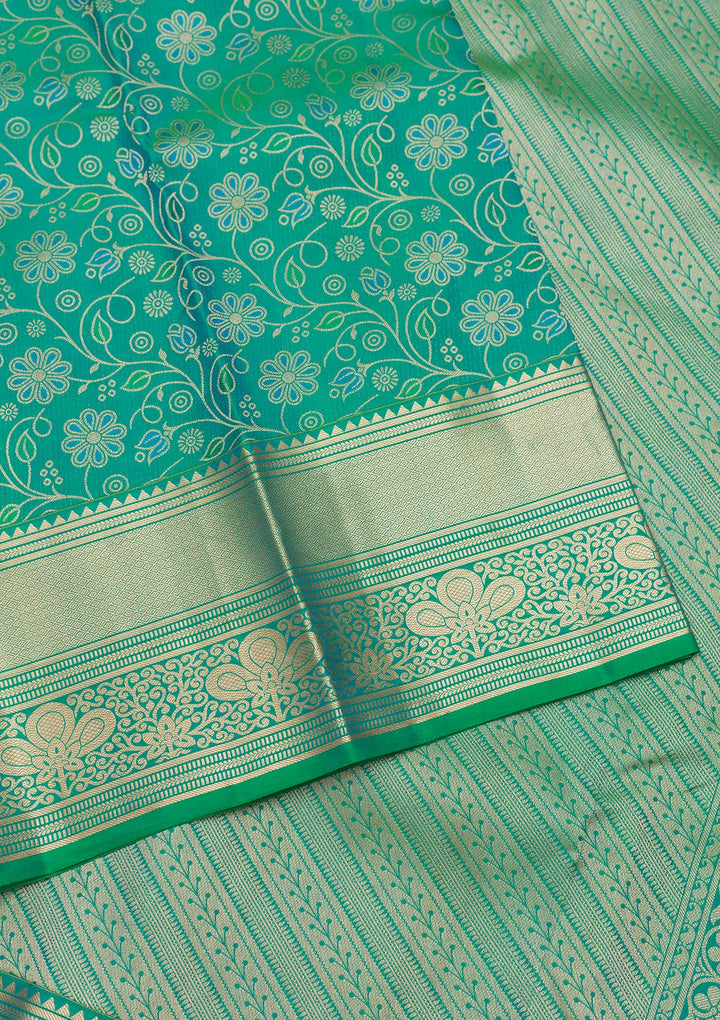 Sea Green Zariwork Pure Silk Saree