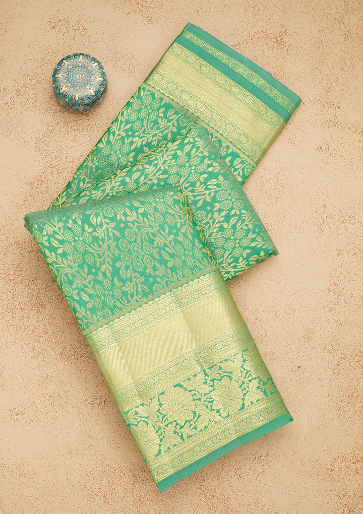 Sea Green Zariwork Pure Silk Saree