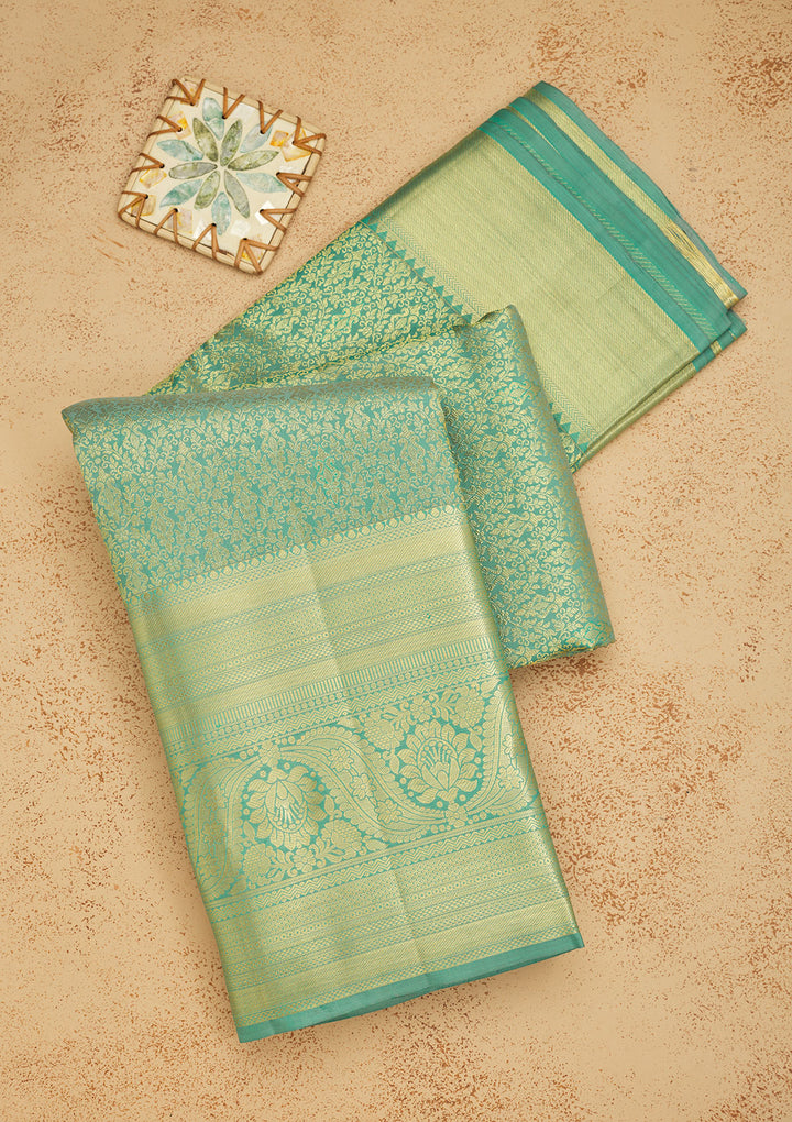 Sea Green Zariwork Pure Silk Saree